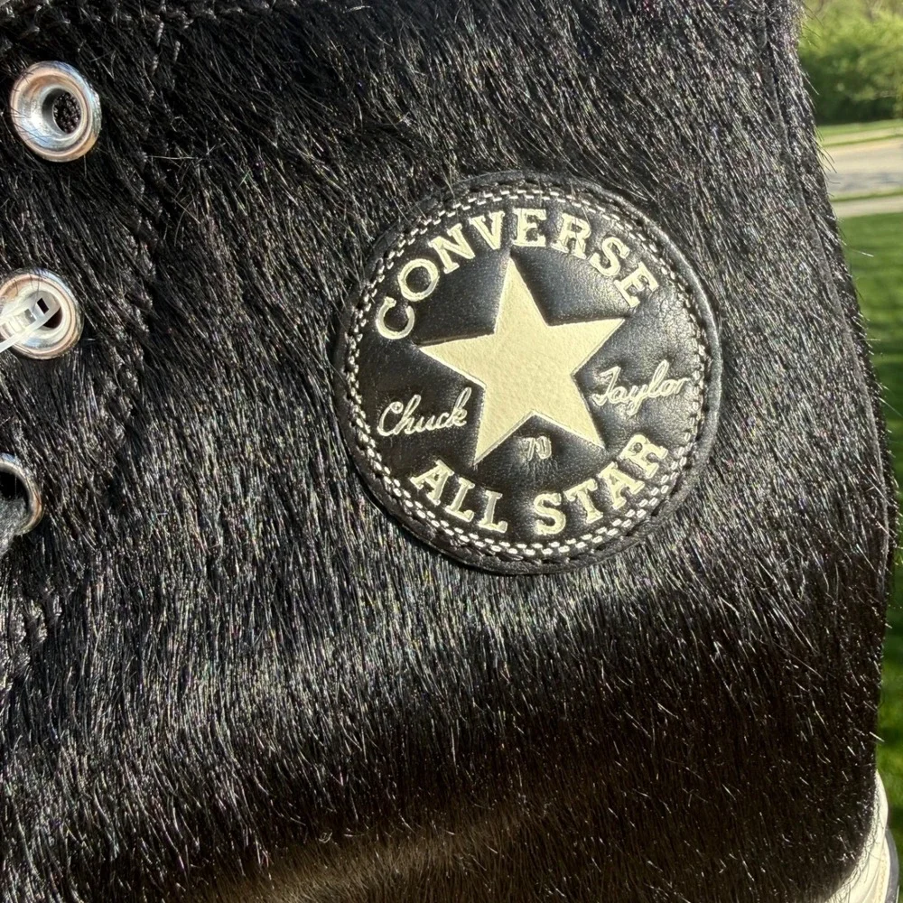 Converse Chuck 70 Wedge Womens 9 Black New Real Fur Pony Hair‎ A12561C Sneakers - Picture 3 of 10